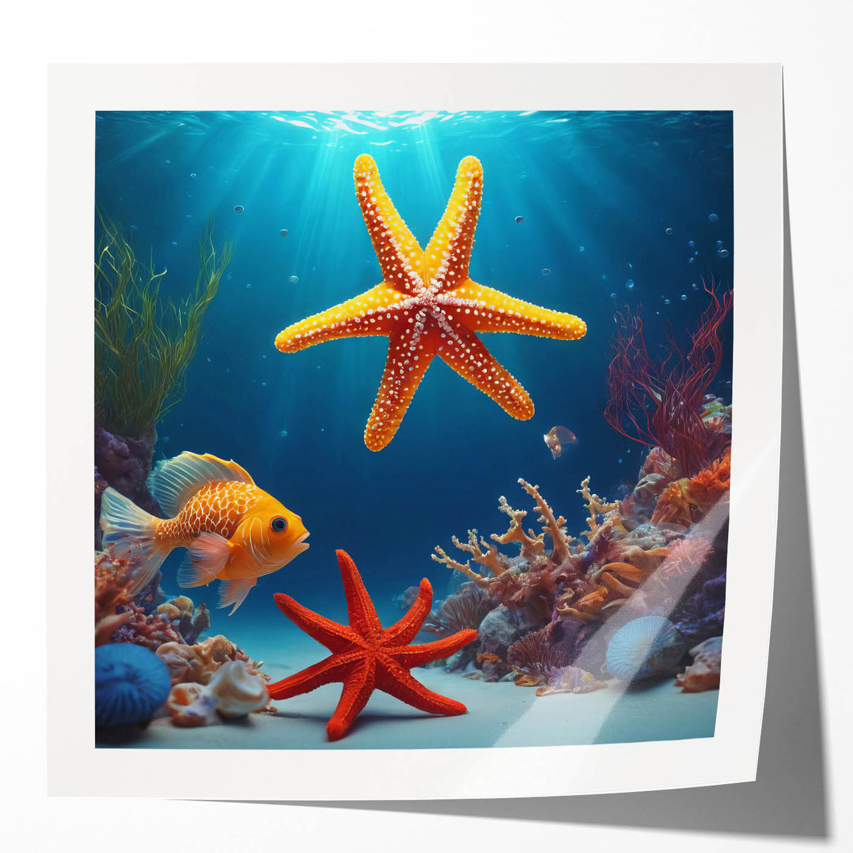 Extra large rolled print of Seychelles scenery with vibrant green and blue tones, ideal for art wall dining room.