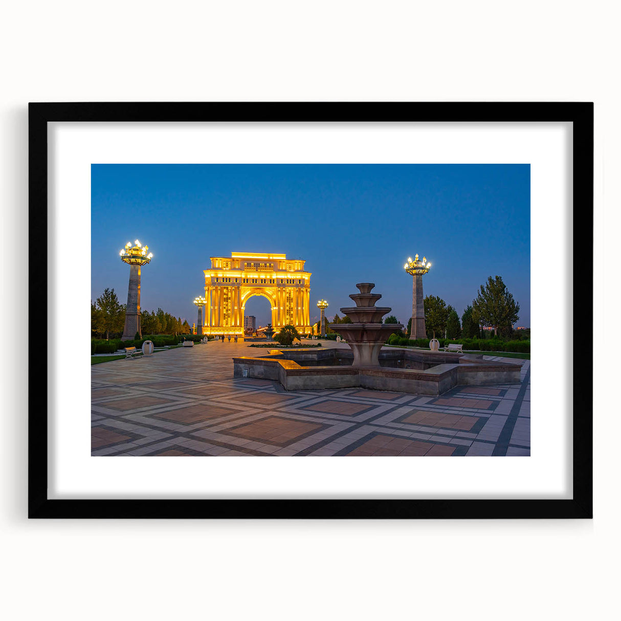 Extra large abstract art print depicting a colorful, textured scenery of Azerbaijan on a framed canvas.