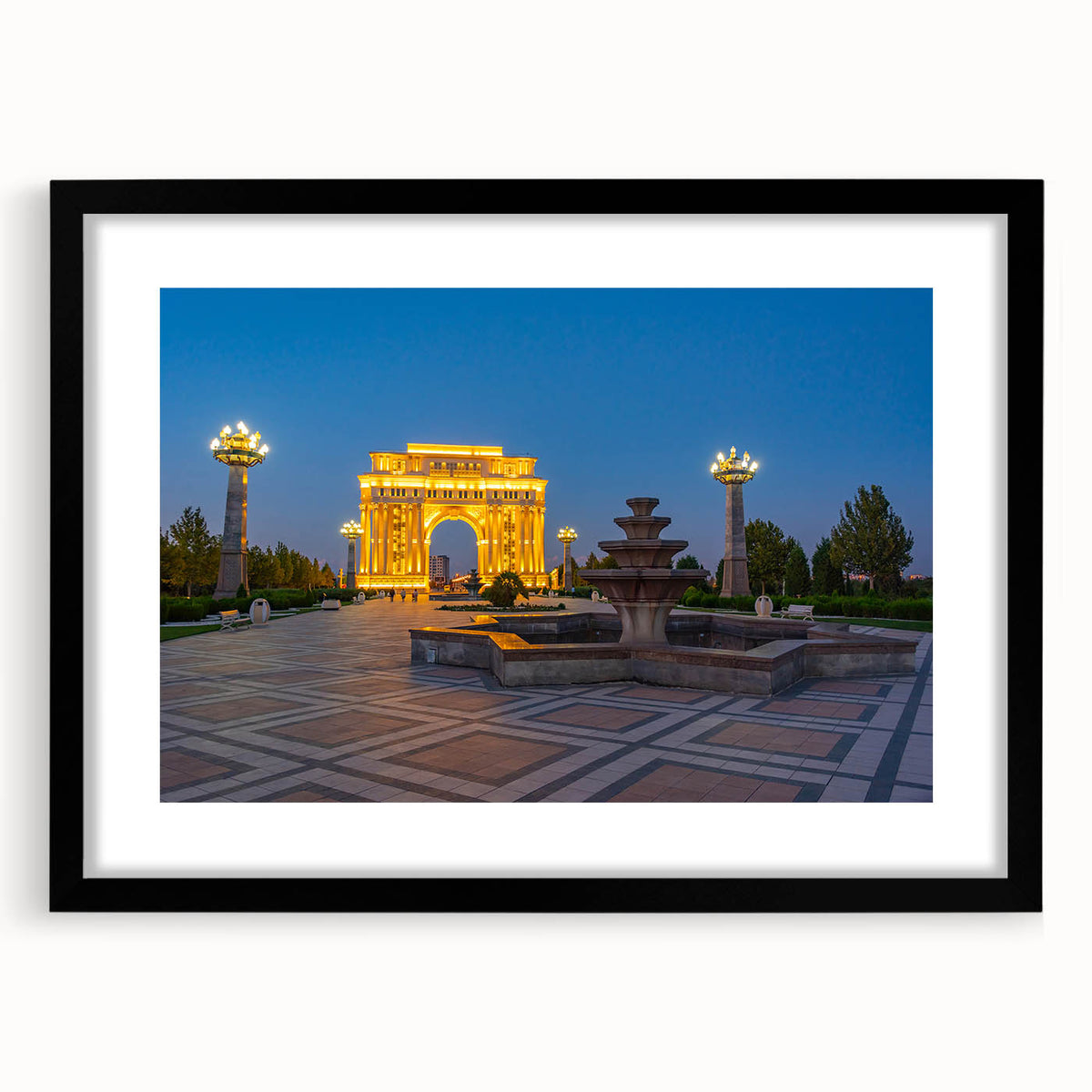 Extra large abstract art print depicting a colorful, textured scenery of Azerbaijan on a framed canvas.