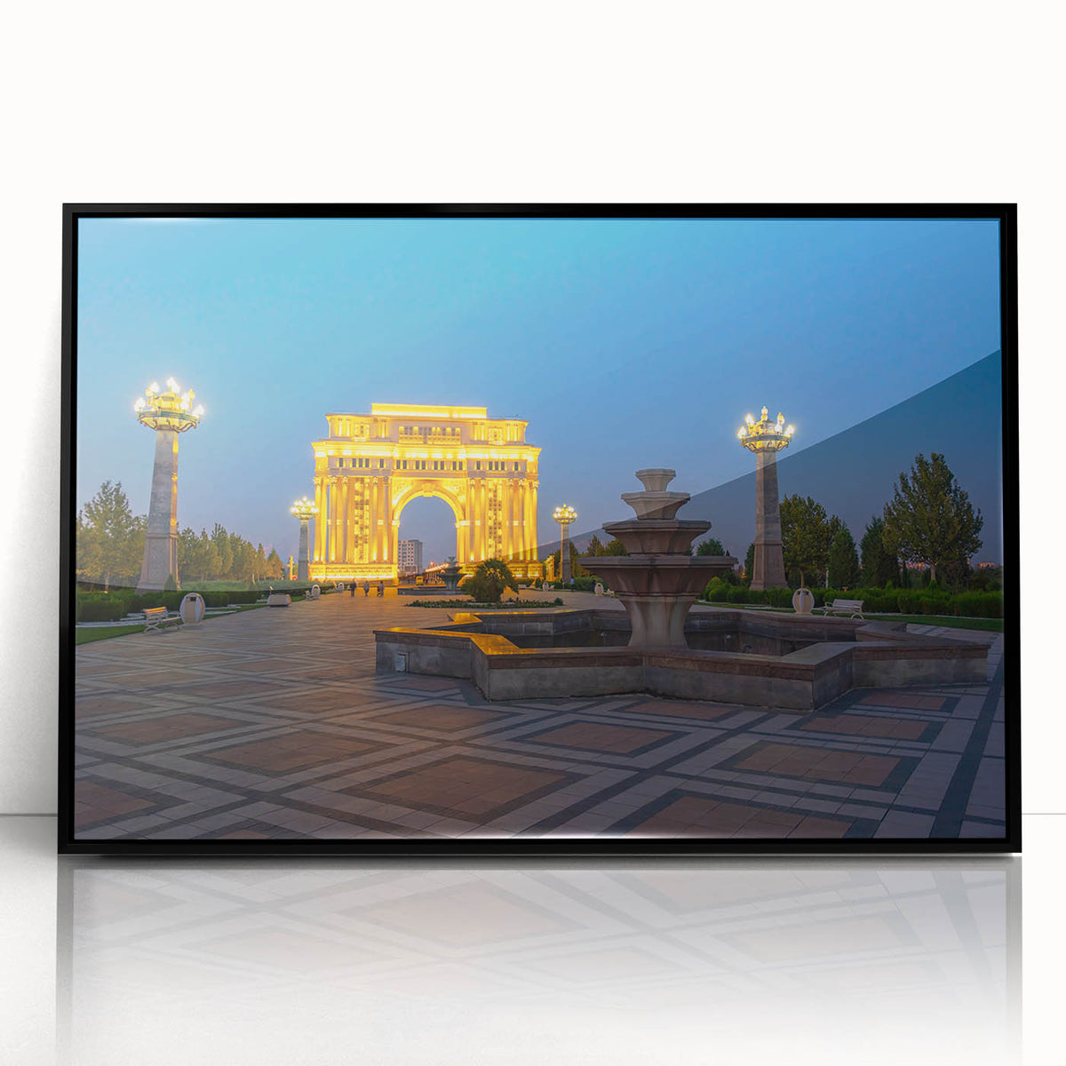 Large abstract wall art featuring a stylized depiction of the Azerbaijan landscape in muted earth tones.