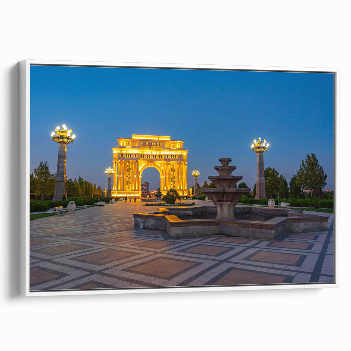 Vintage poster art featuring a colorful Azerbaijani landscape on extra large framed canvas, ideal for living room decor.