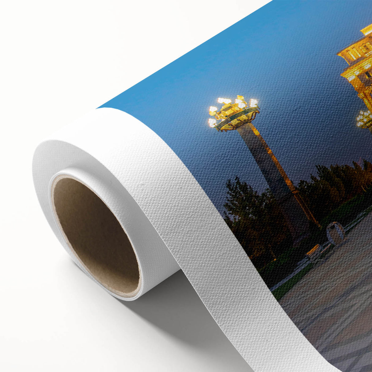 Art deco poster of an Azerbaijani landscape in pastel shades on rolled canvas, ideal for nursery wall art.