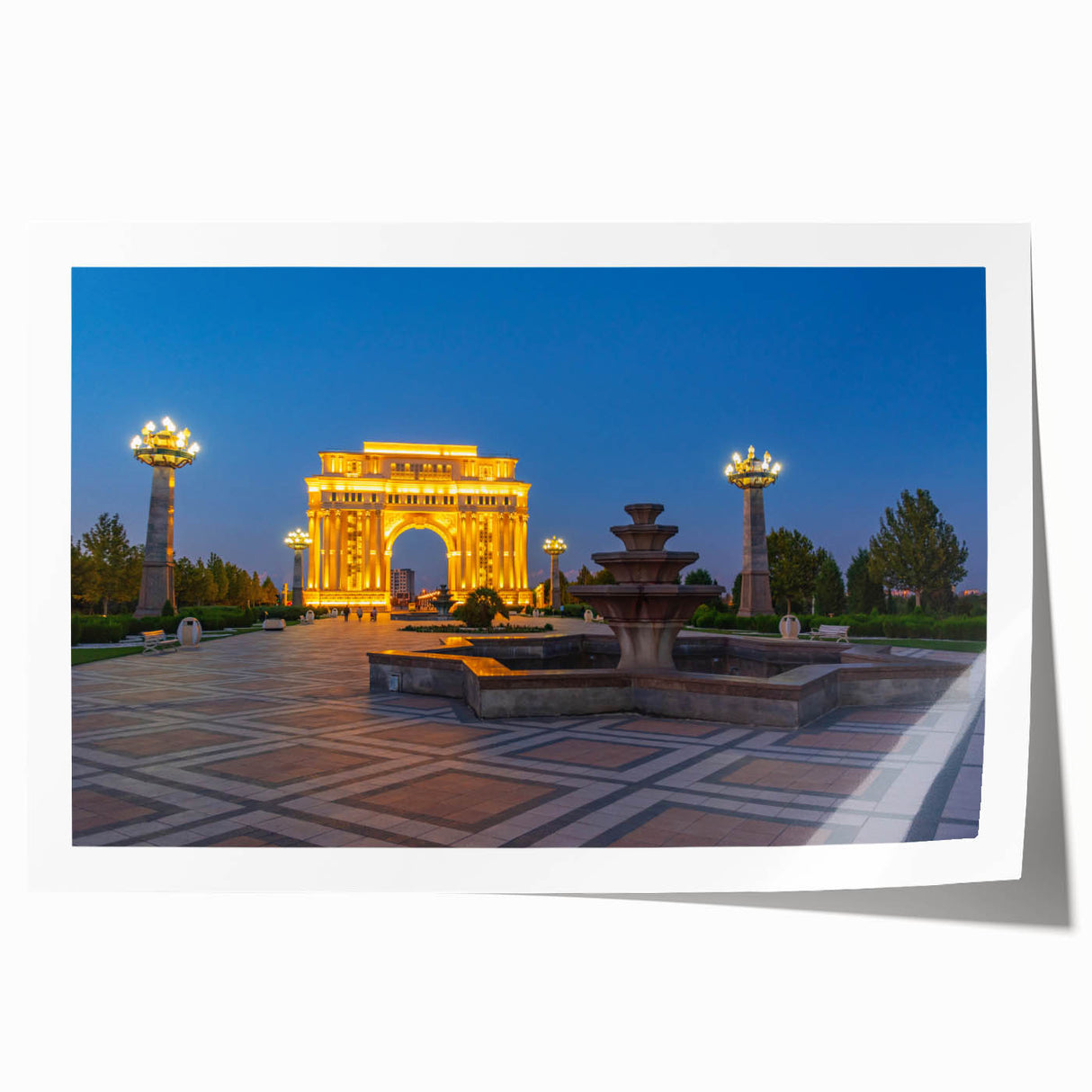 Extra large rolled print of Asian scenery with vibrant floral elements, ideal for art wall dining room.