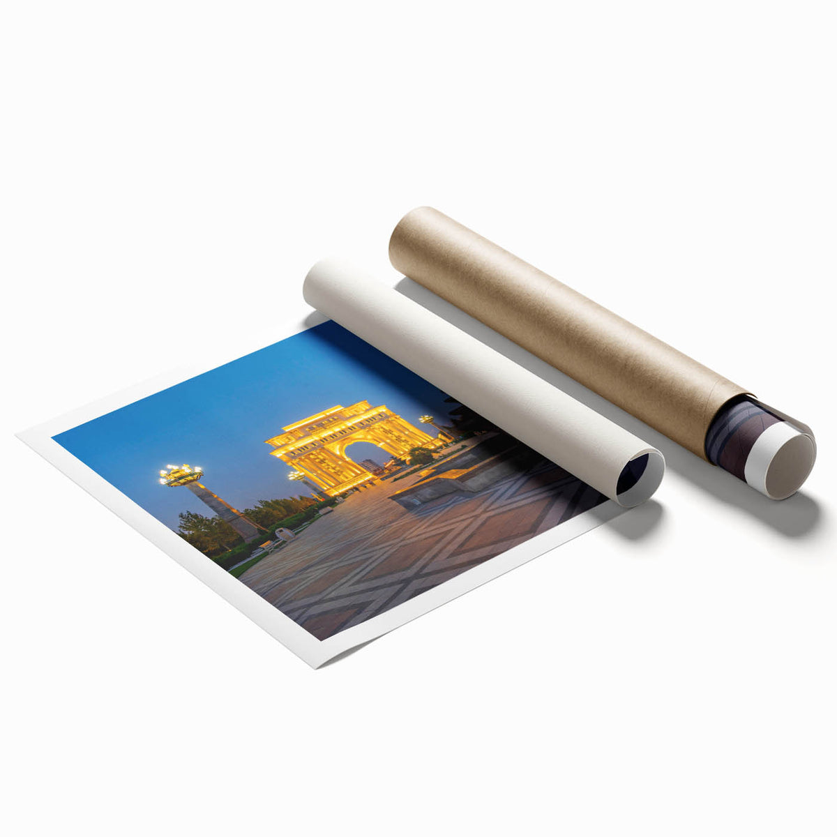 Extra large rolled print of a floral art scene in soft pastel shades.