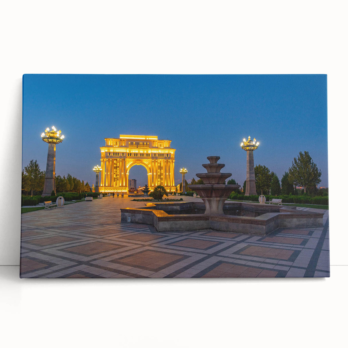 Black and white stretched canvas featuring a serene Azerbaijani landscape, ideal for kitchen wall art.