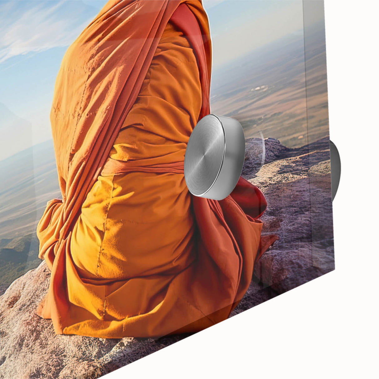 Large abstract wall art depicting Tibet scenery in muted earth tones on acrylic glass, suitable for dining room decor.