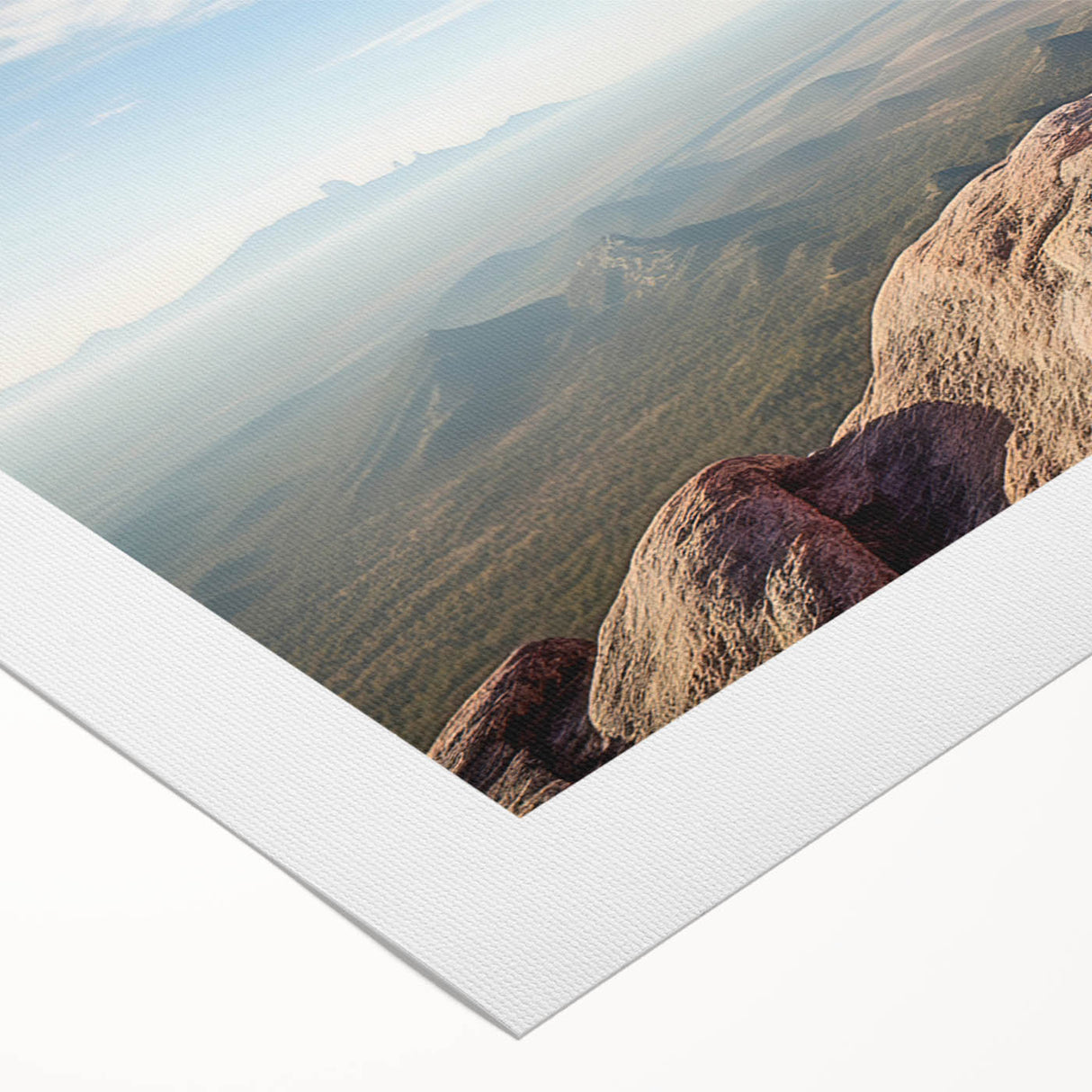 Art deco poster featuring a serene Tibetan landscape in soft blue and green hues on rolled canvas.