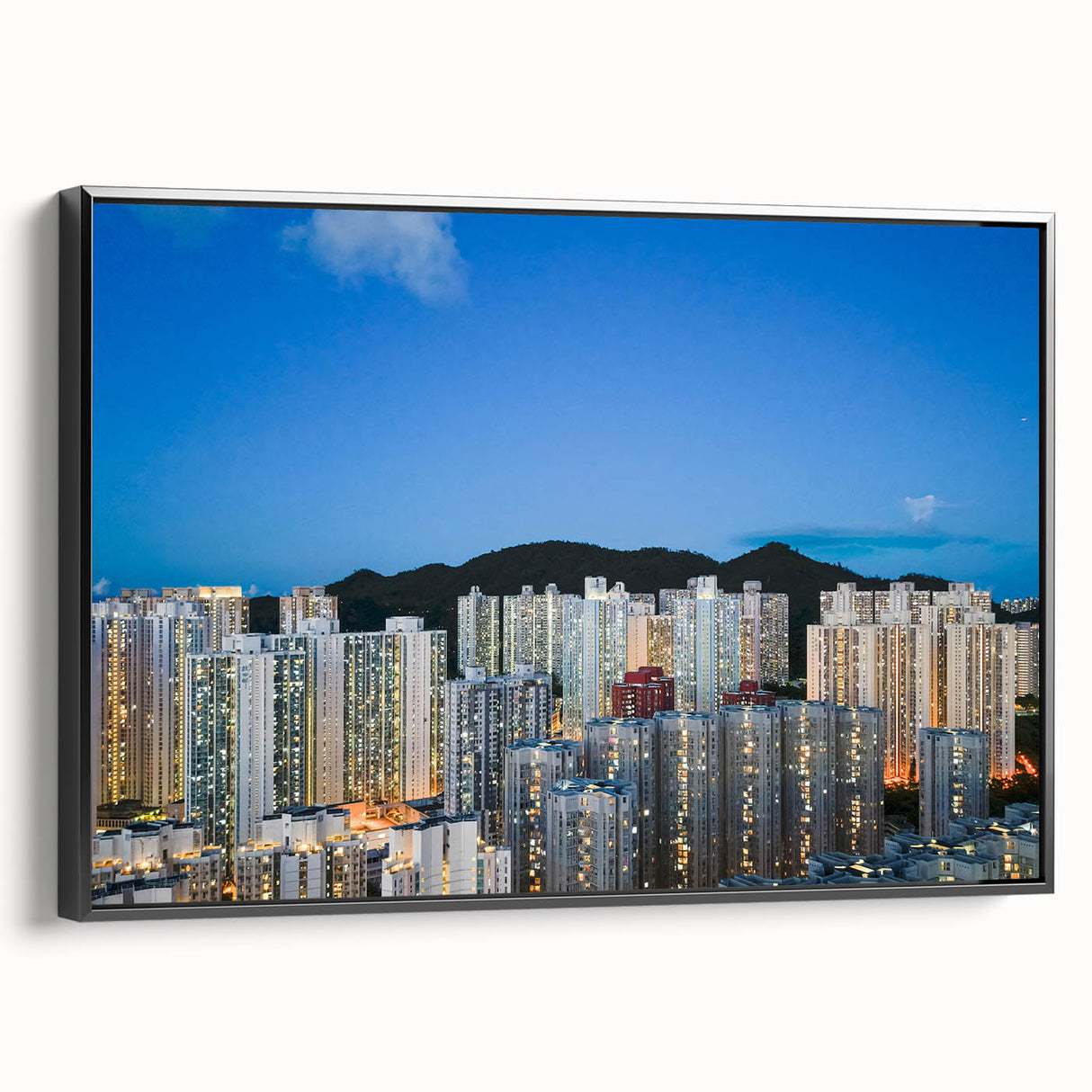 Black and white framed canvas of vintage Hong Kong landscape, ideal for bedroom wall art.