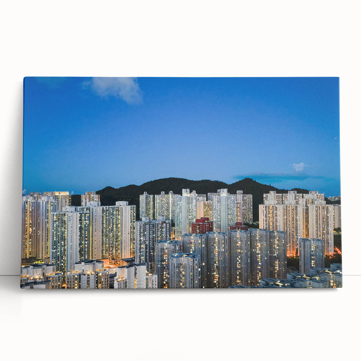 Black and white stretched canvas of Hong Kong skyline, ideal for kitchen wall art or bedroom ambiance.
