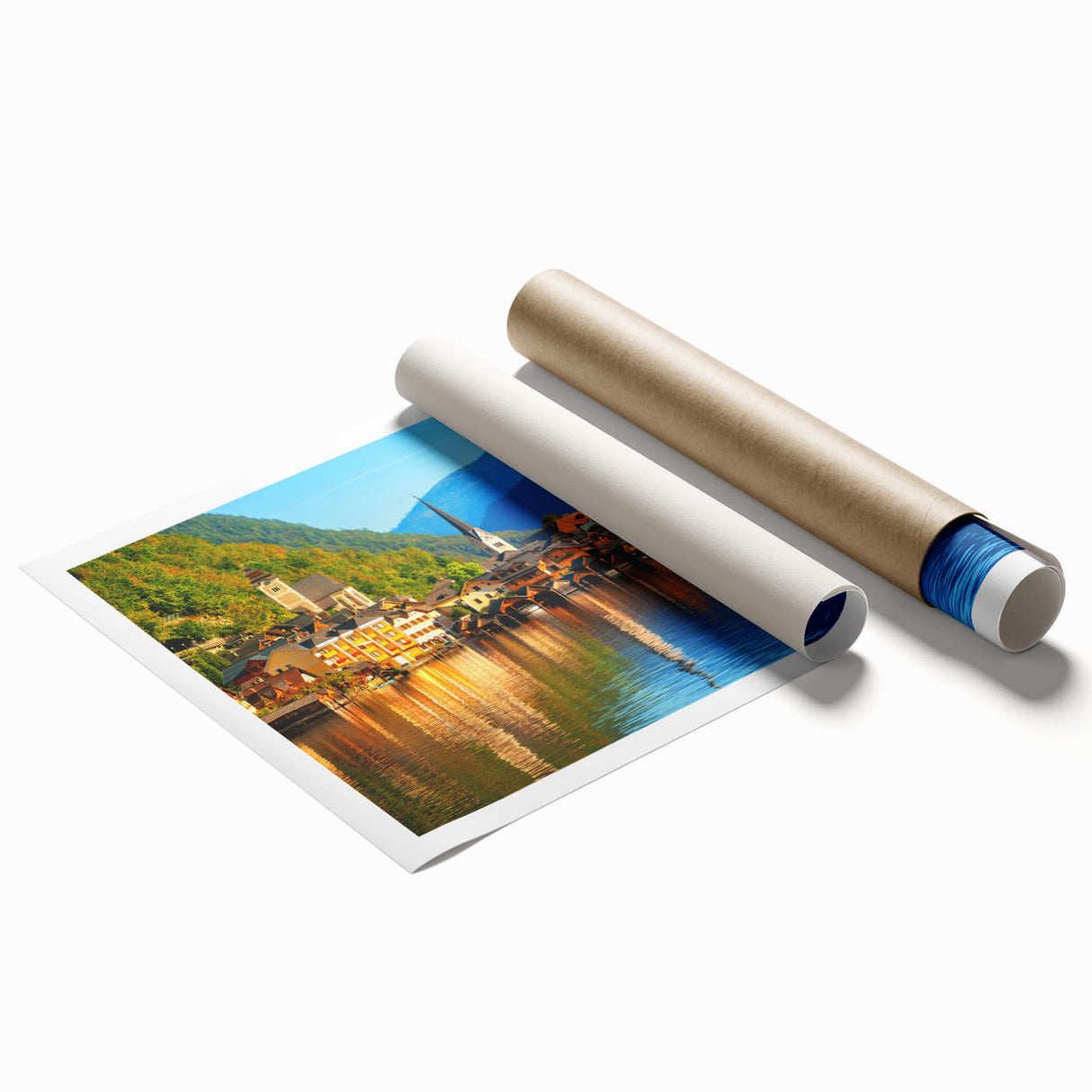 Extra large rolled print of a floral Austrian landscape in soft pastels, ideal for classy bathroom wall art.