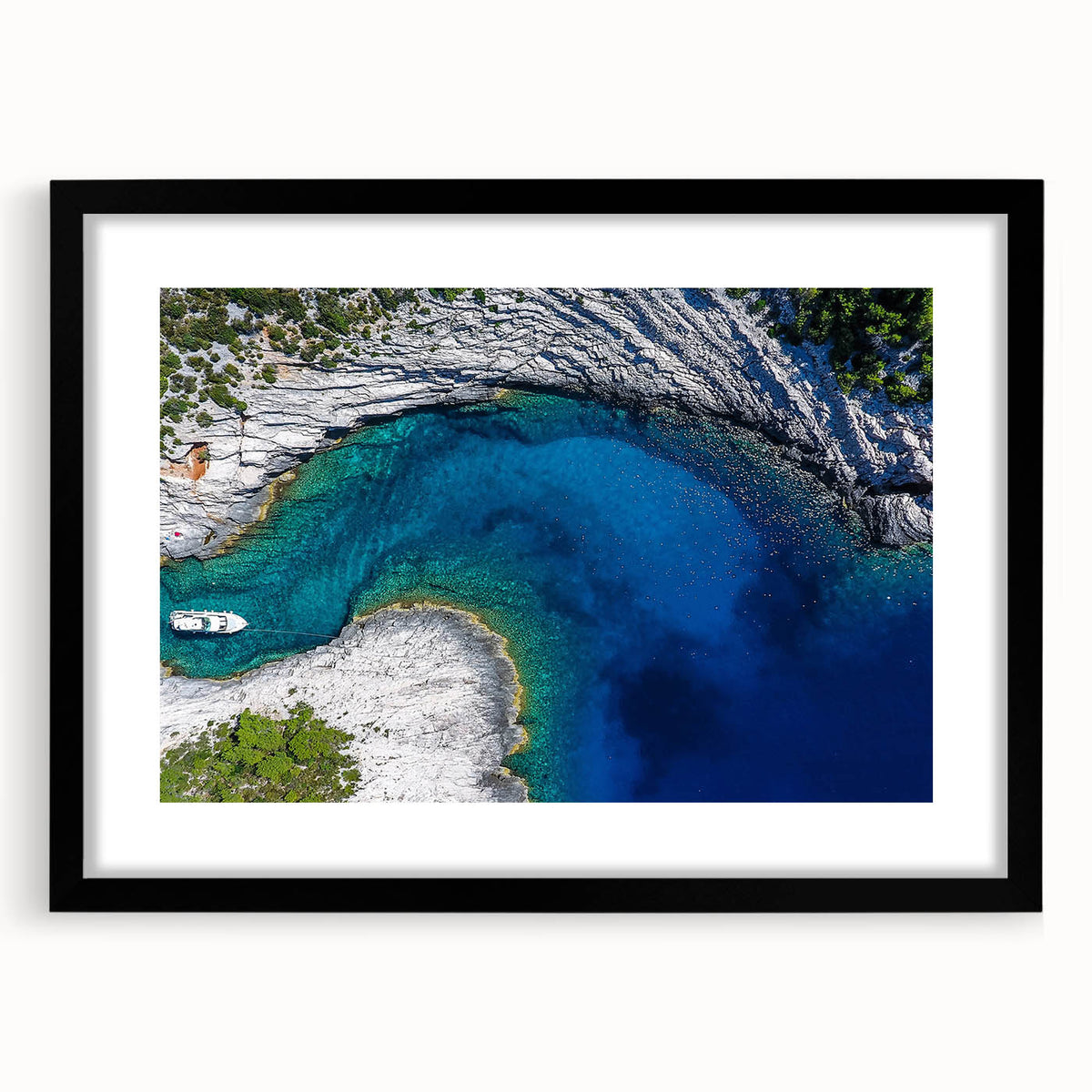 Abstract art print featuring a vibrant, colorful depiction of a Croatian landscape on a large, framed canvas.