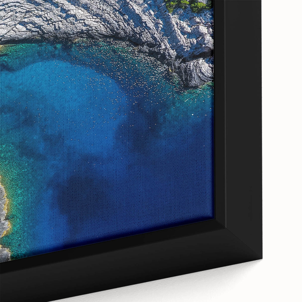 Black wall art featuring a textured depiction of a European Croatian landscape on a framed canvas, using vibrant colors.