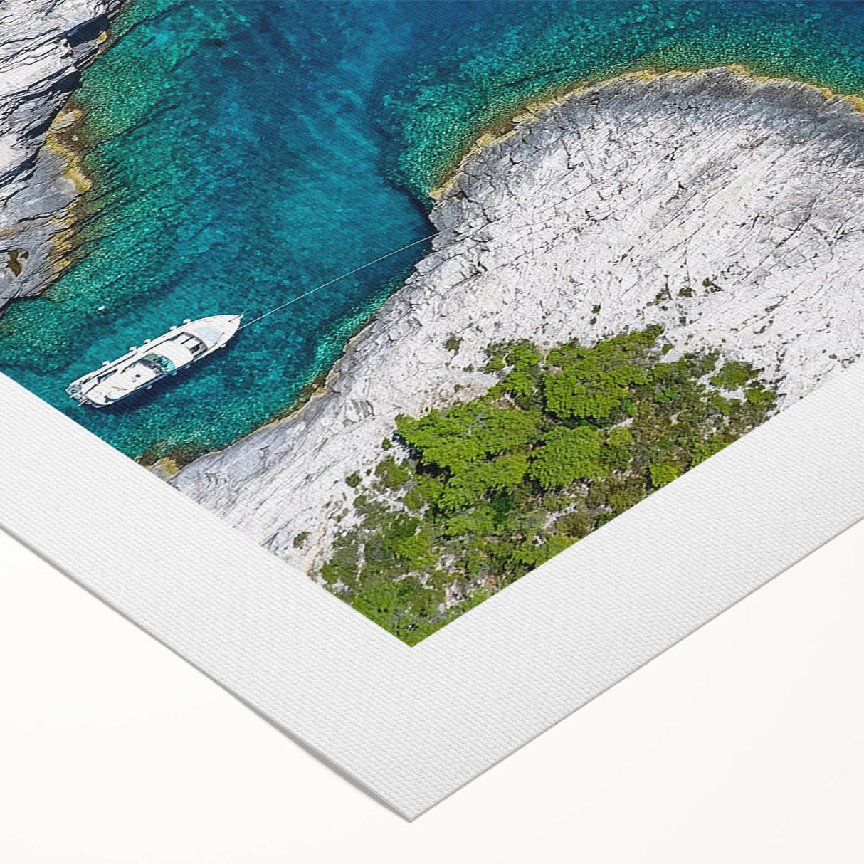 Art deco poster featuring a serene Croatian landscape in soft pastel shades on rolled canvas, suitable for dining room décor.