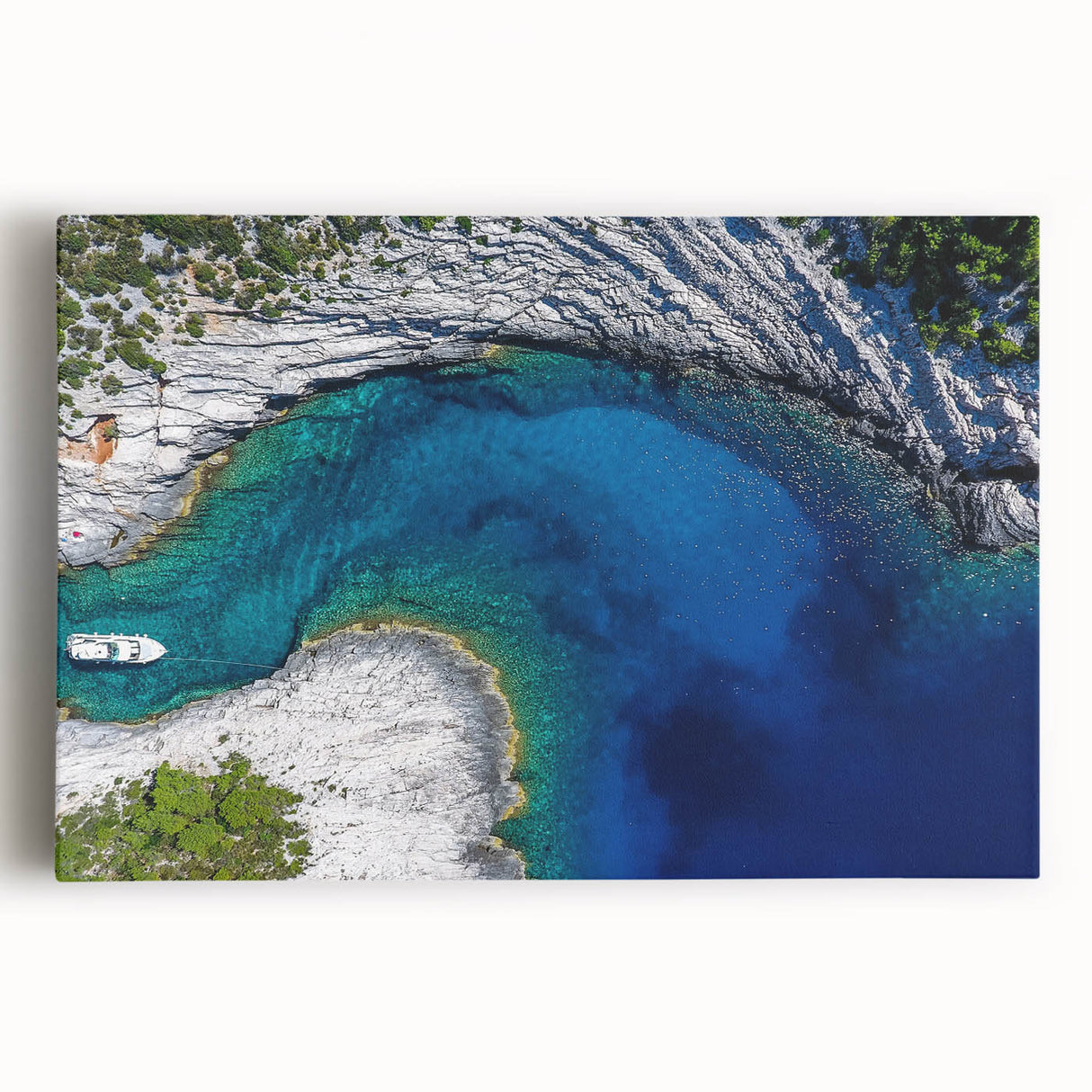 Black and white photograph of a European coastal city on stretched canvas, suitable as kitchen wall art or for a bedroom.