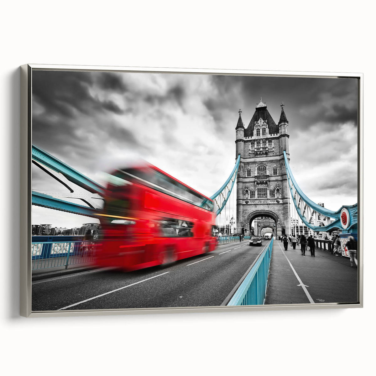 Landscape art painting of London featuring a vintage poster style on a framed canvas.