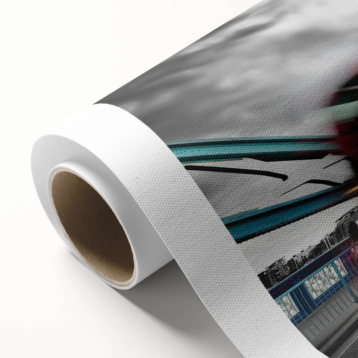 Art Deco poster of London scenery with muted earth tones on rolled canvas, ideal for nursery wall art.