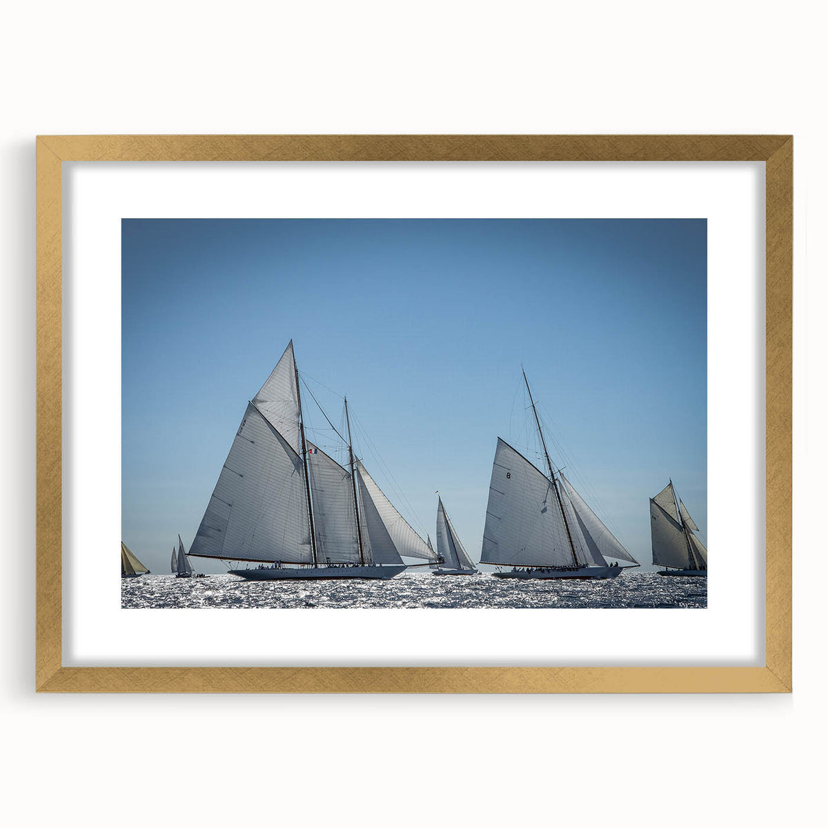 Abstract art print of a southern France landscape in muted earth tones on a framed gold canvas.