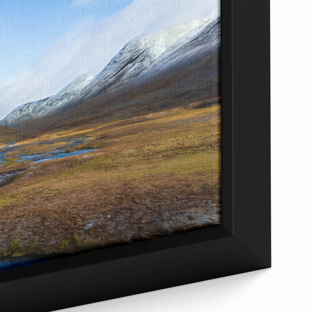 Extra large framed canvas of a textured, colorful Swedish landscape, ideal for living room decor.