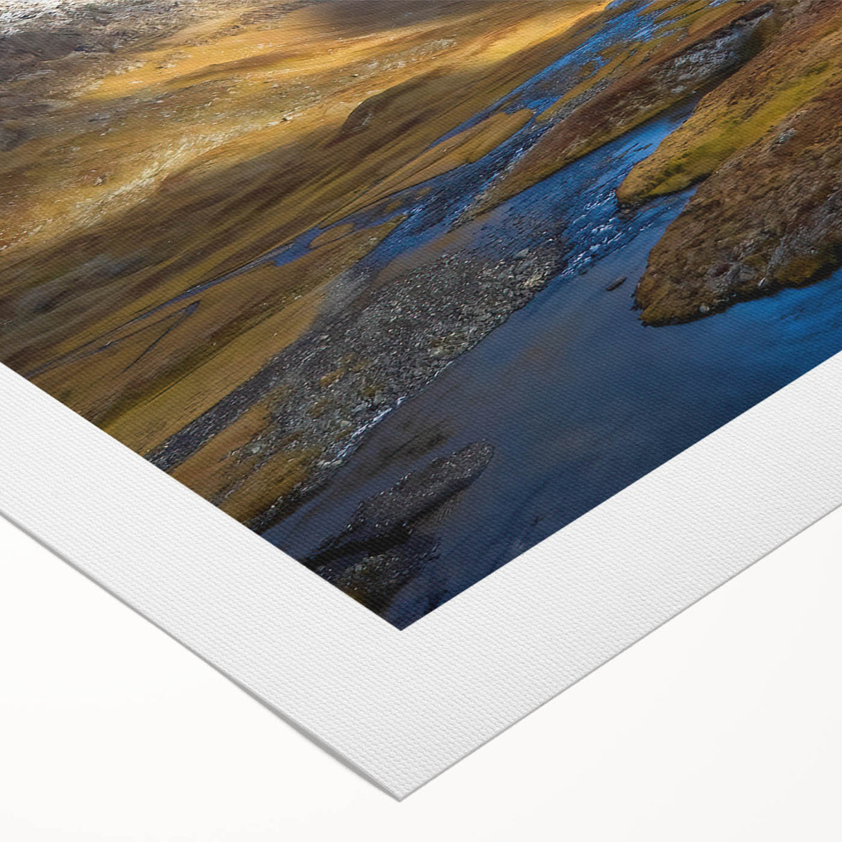 Art deco poster of a serene Swedish landscape in soft pastel colors on rolled canvas, ideal for dining room wall art.