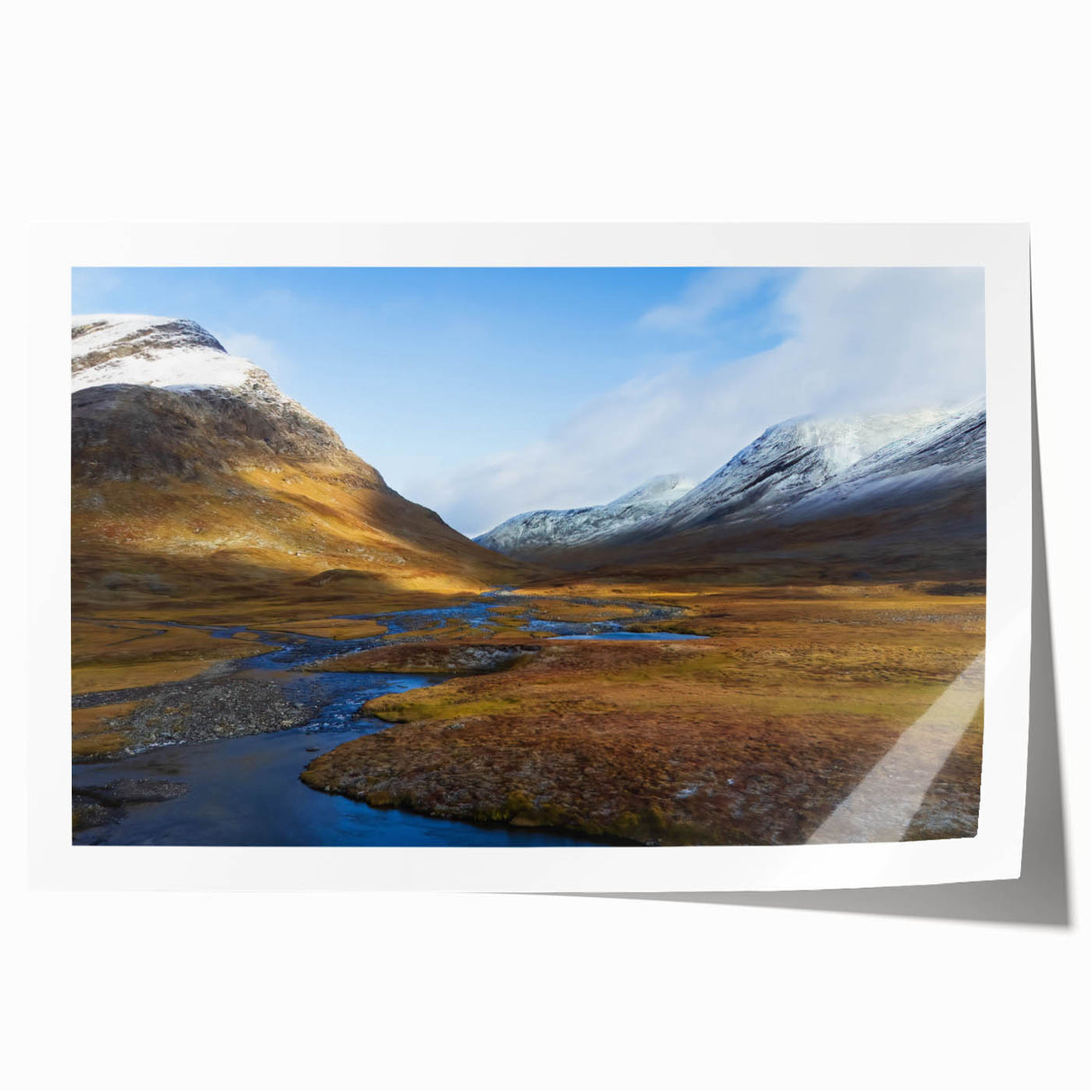 Extra large rolled print of a serene Swedish landscape with lush greenery and floral elements.