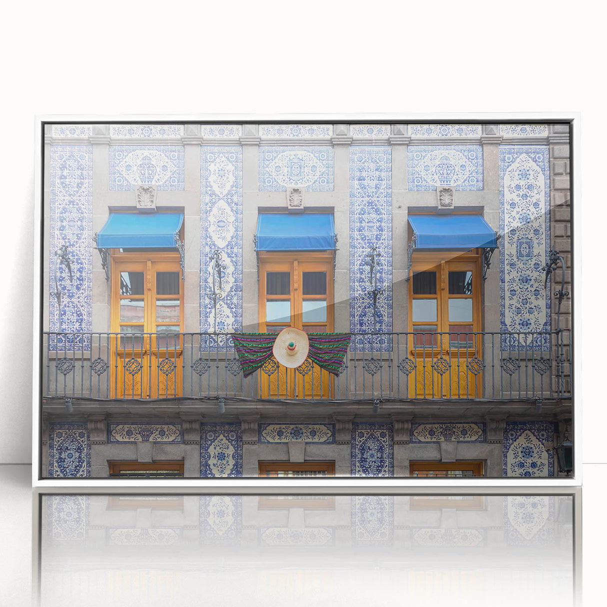 Acrylic print of Mexico City skyline with art deco elements in muted gray, ideal for modern art wall decor.