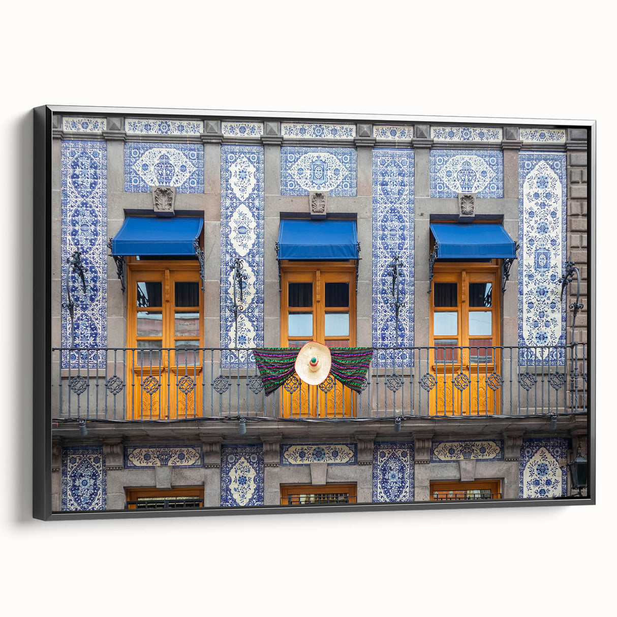 Black and white framed canvas of Mexico City landscape, ideal for bedroom wall decor.