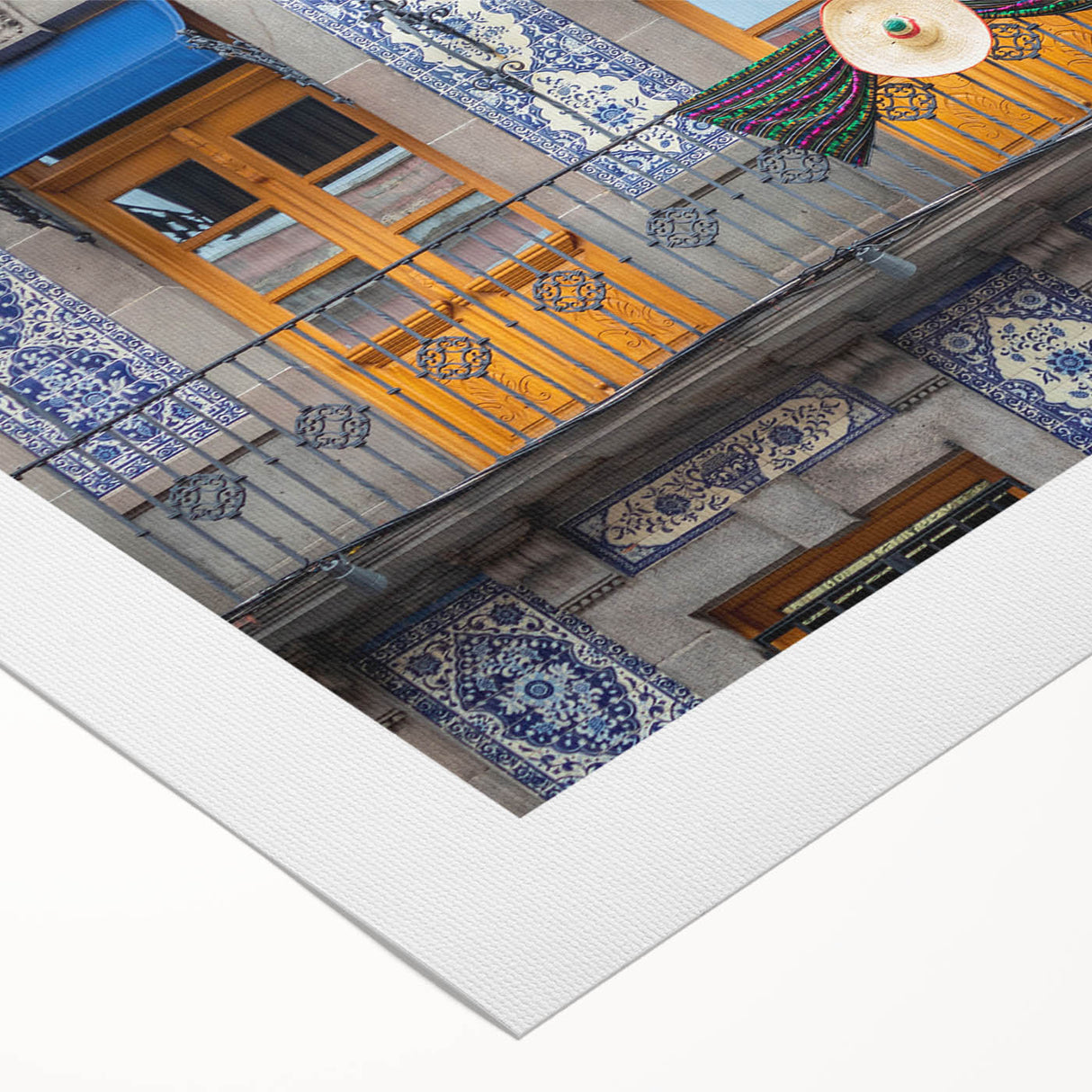 Art deco poster of Mexico City skyline in muted gray and blue tones on rolled canvas, suitable for dining room wall art.