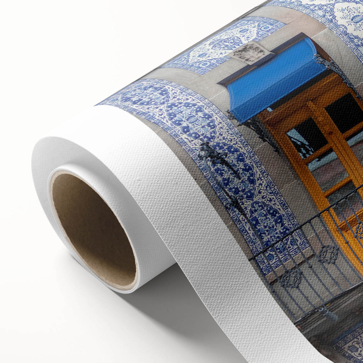 Art Deco style poster of Mexico City scenery on rolled canvas, with a pastel color palette, ideal for nursery wall art.