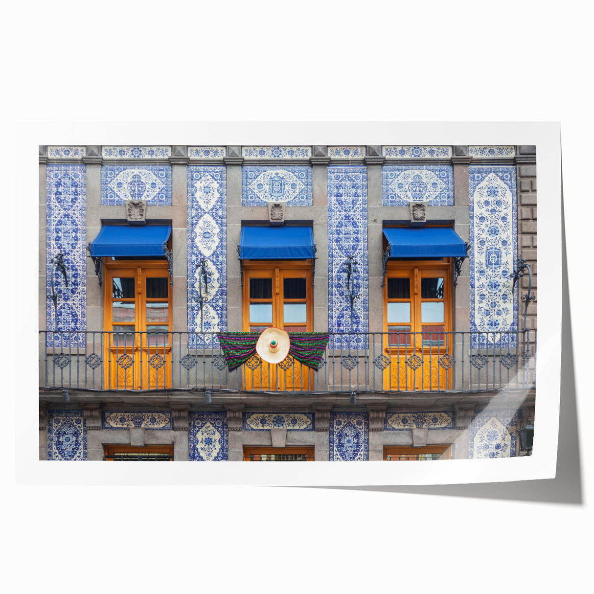 Extra large rolled print of Mexico City scenery with vibrant floral designs, ideal for art wall dining room decor.