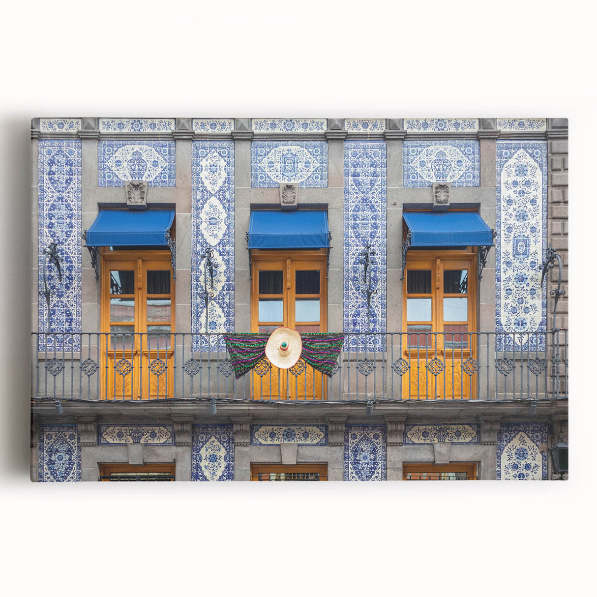 Black and white large art print of Mexico City scenery on stretched canvas, suitable for kitchen wall art.