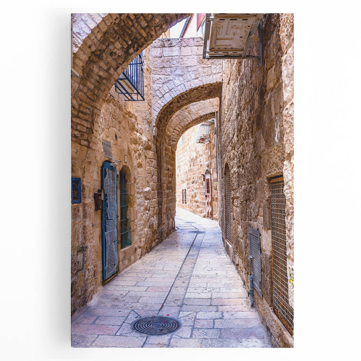Black and white large art print of Tel Aviv skyline on stretched canvas, suitable for kitchen wall art.