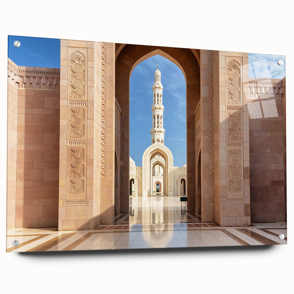 Acrylic print of a Middle-Eastern Oman landscape, using muted earth tones, ideal for dining room decor.