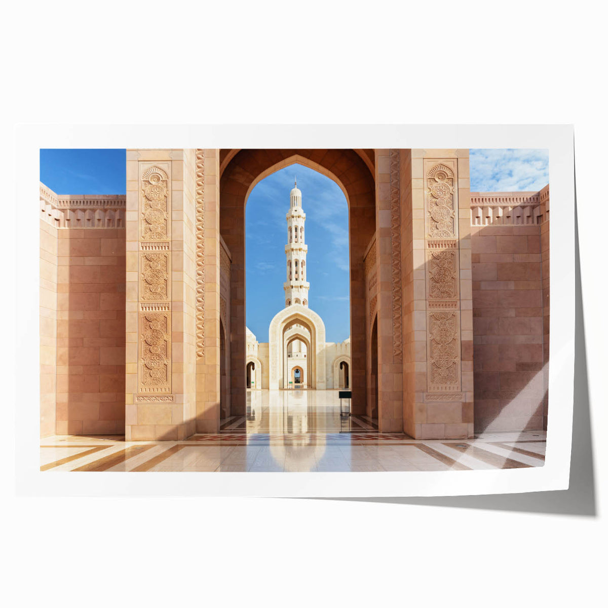 Middle Eastern landscape on rolled print featuring muted earth tones, ideal for art wall dining room.