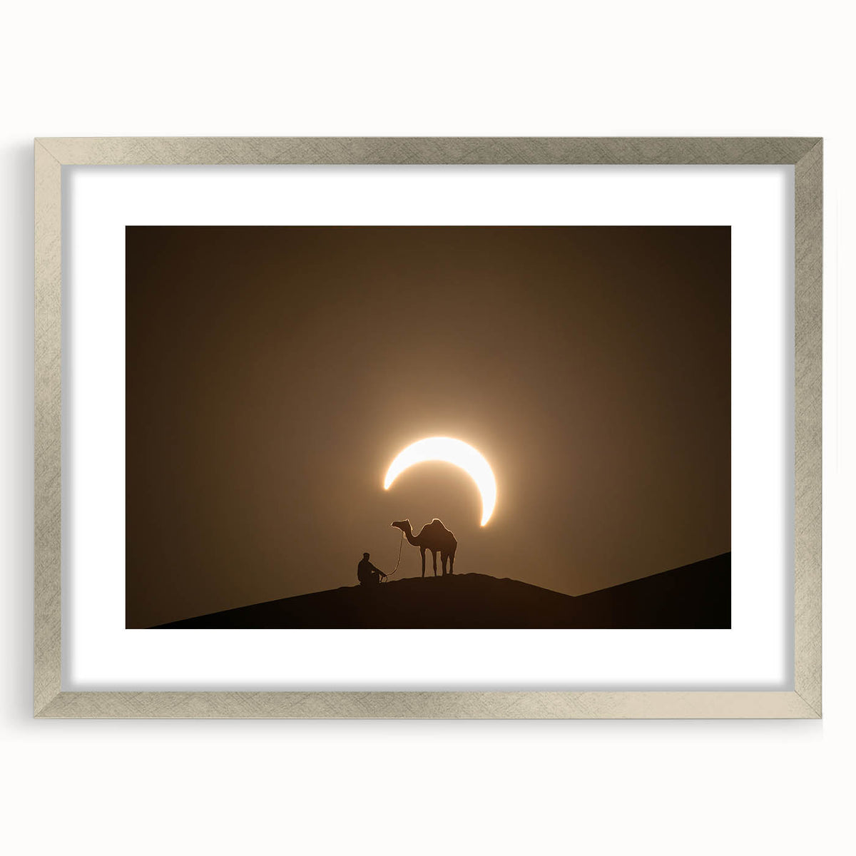 Textured abstract art print of Abu Dhabi skyline in silver frame, ideal for modern bedroom decor.
