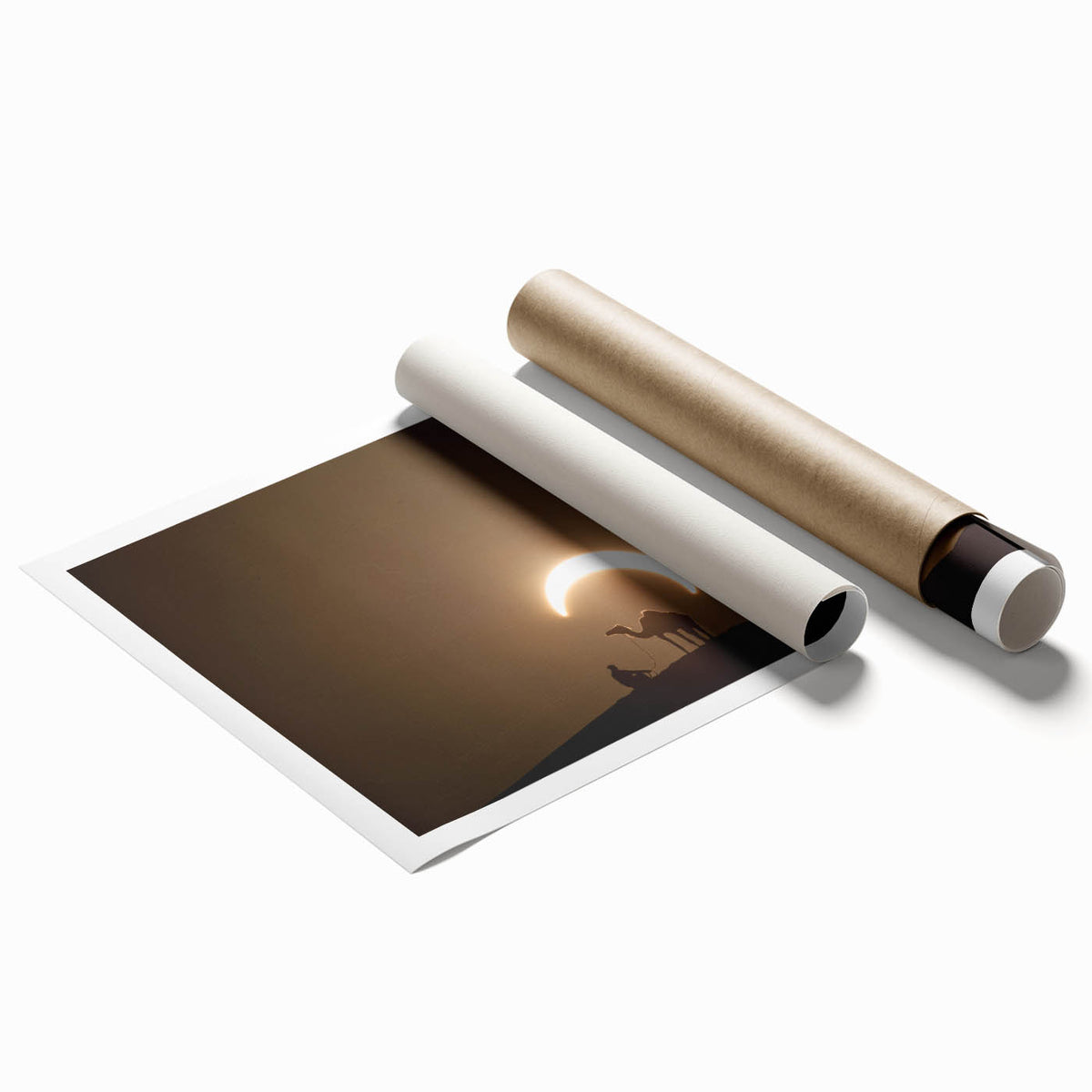 Extra large rolled print of Abu Dhabi skyline with muted blue and gray tones, suitable for classy bathroom wall art.