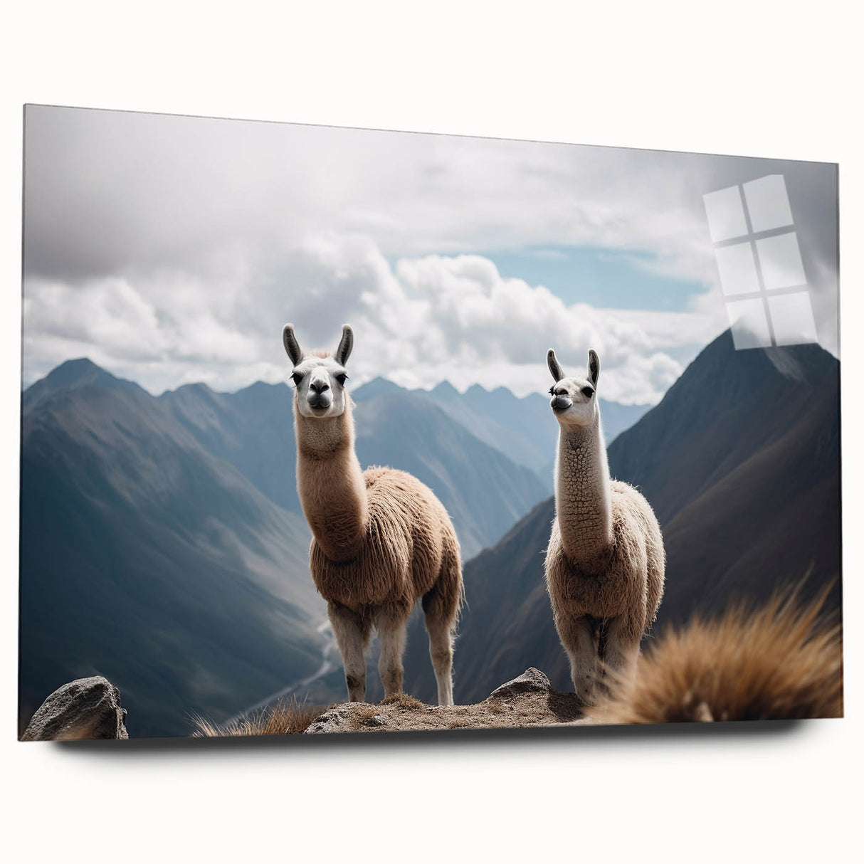 Large abstract depiction of a South American landscape in muted earth tones on acrylic glass.