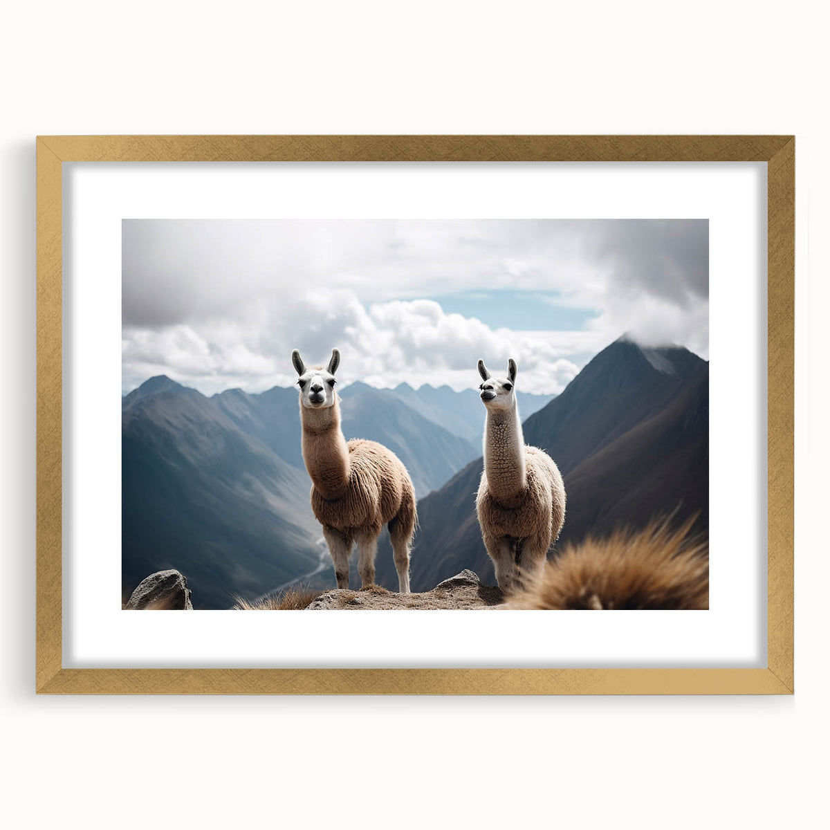 Extra large abstract art print of a textured South American landscape, in a gold frame with mat, ideal for living room decor.