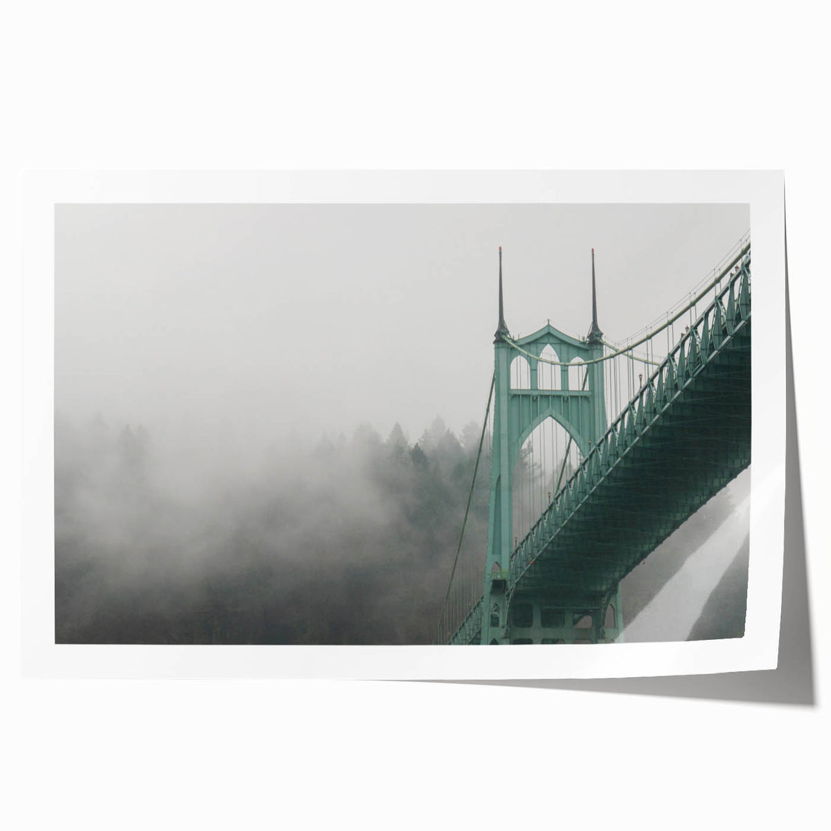 Extra large rolled print of Portland, Oregon scenery with vibrant green and blue tones, ideal for art wall dining room.