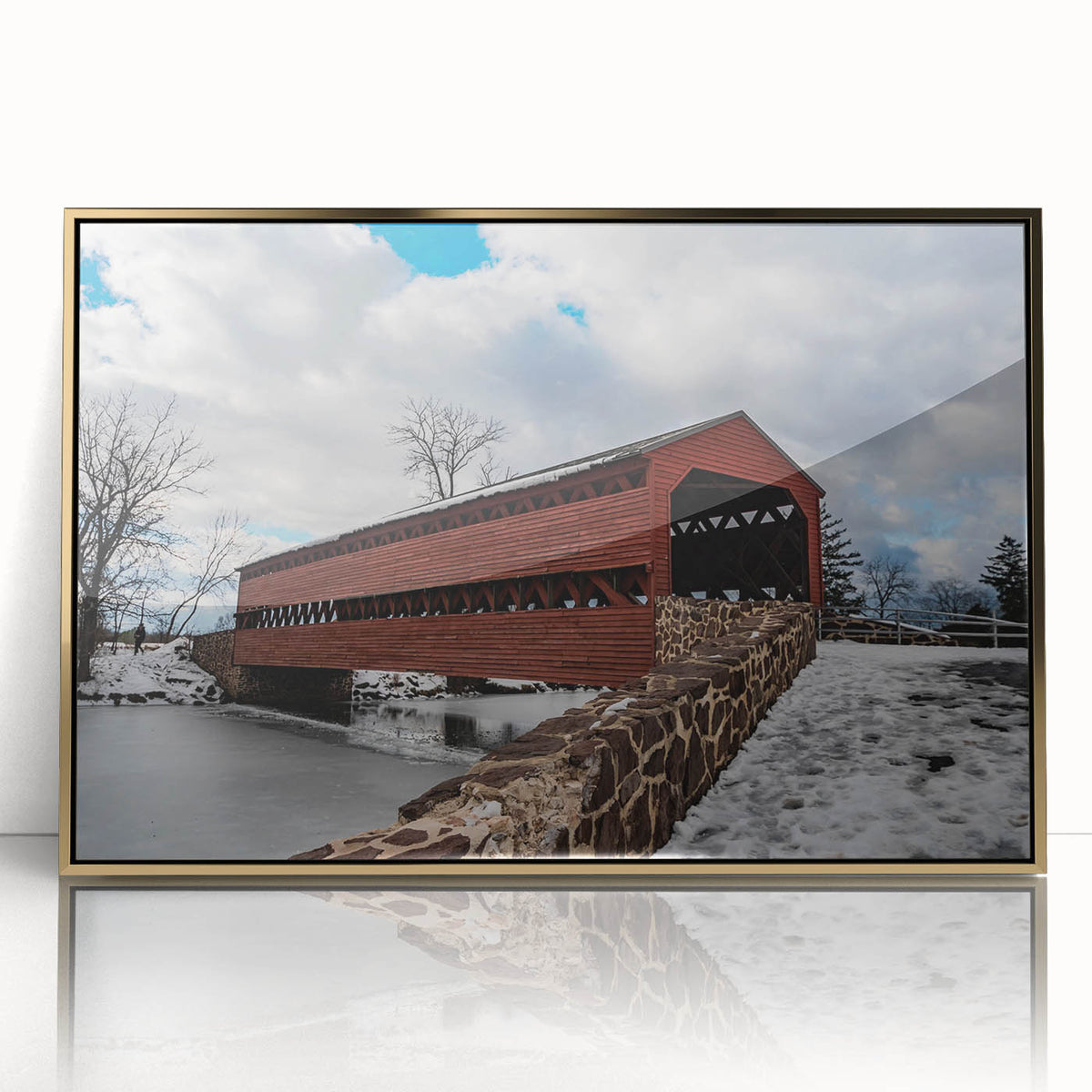 Mid-century modernist style large art print of Pennsylvania scenery in muted earth tones.