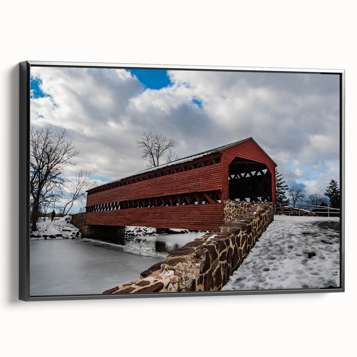 Black and white framed canvas of a Pennsylvania landscape, ideal for bedroom wall art.
