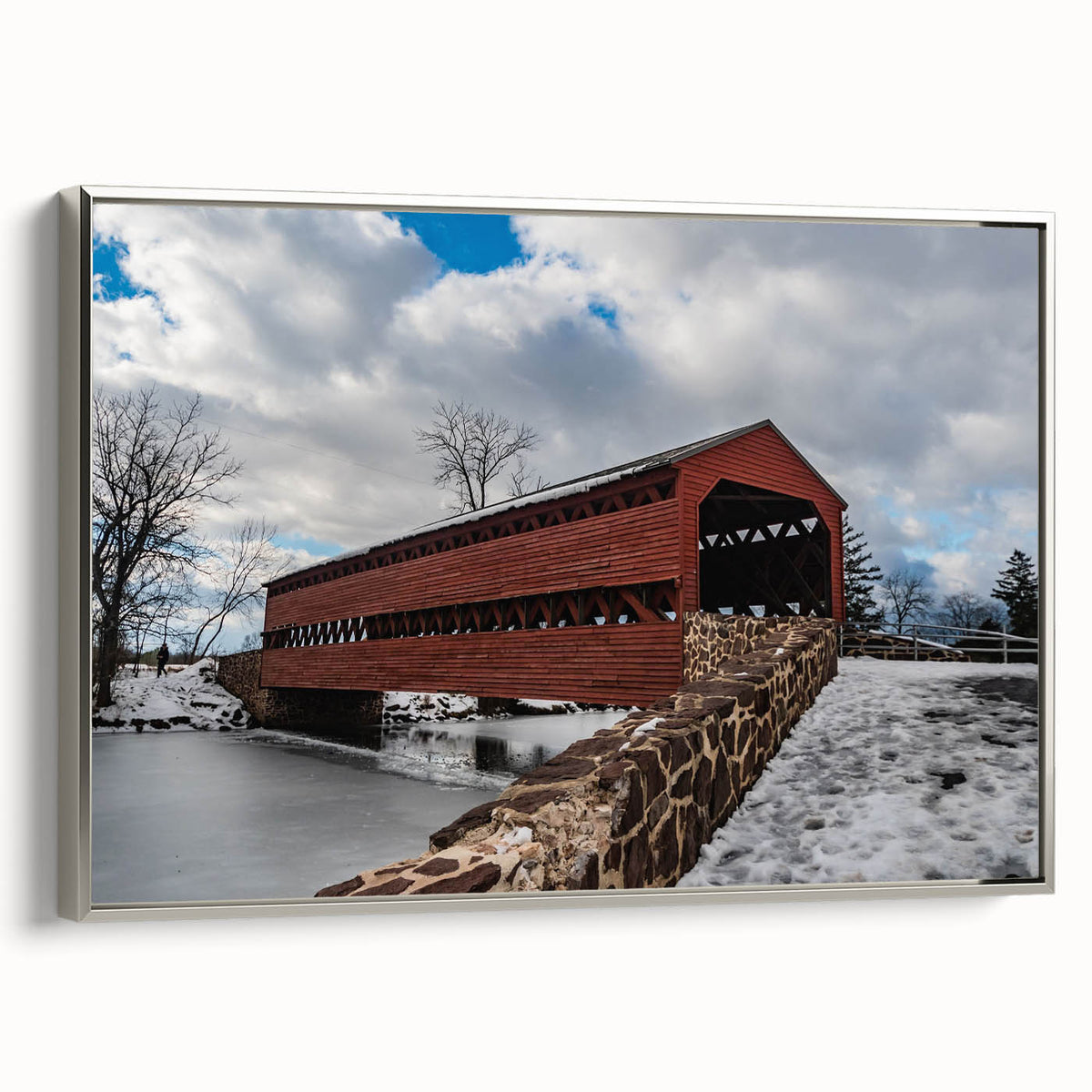 Landscape art painting of Pennsylvania scenery on framed canvas, featuring colorful art with a vintage poster style.