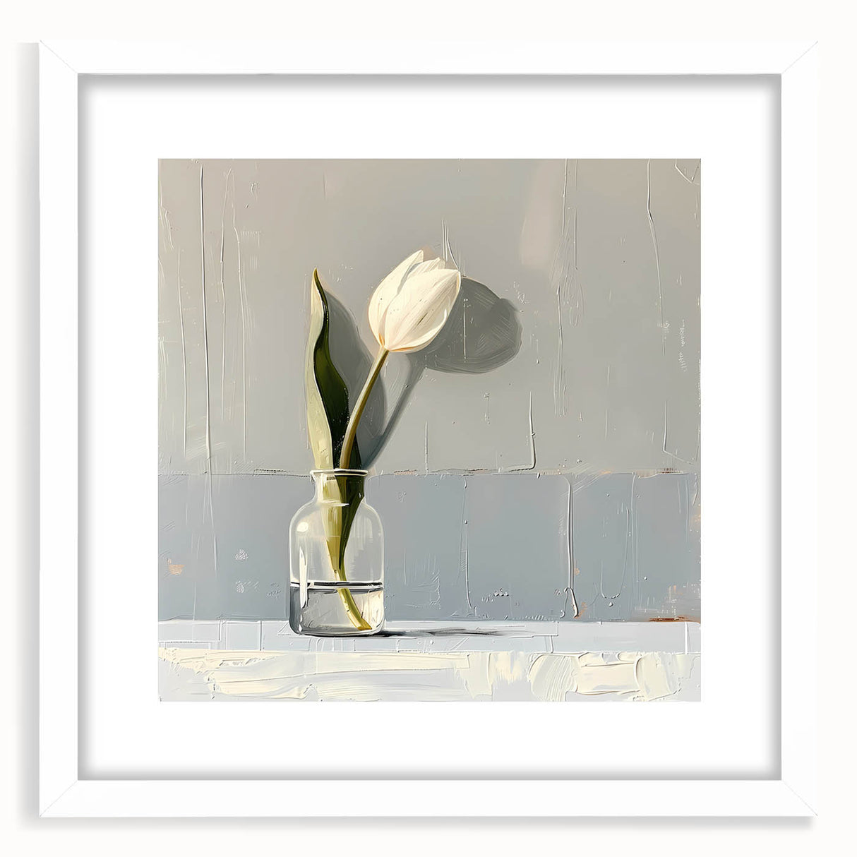 Abstract floral wall art in a sleek white frame with matting, showcasing vibrant colors and intricate designs, perfect for modern home decor.