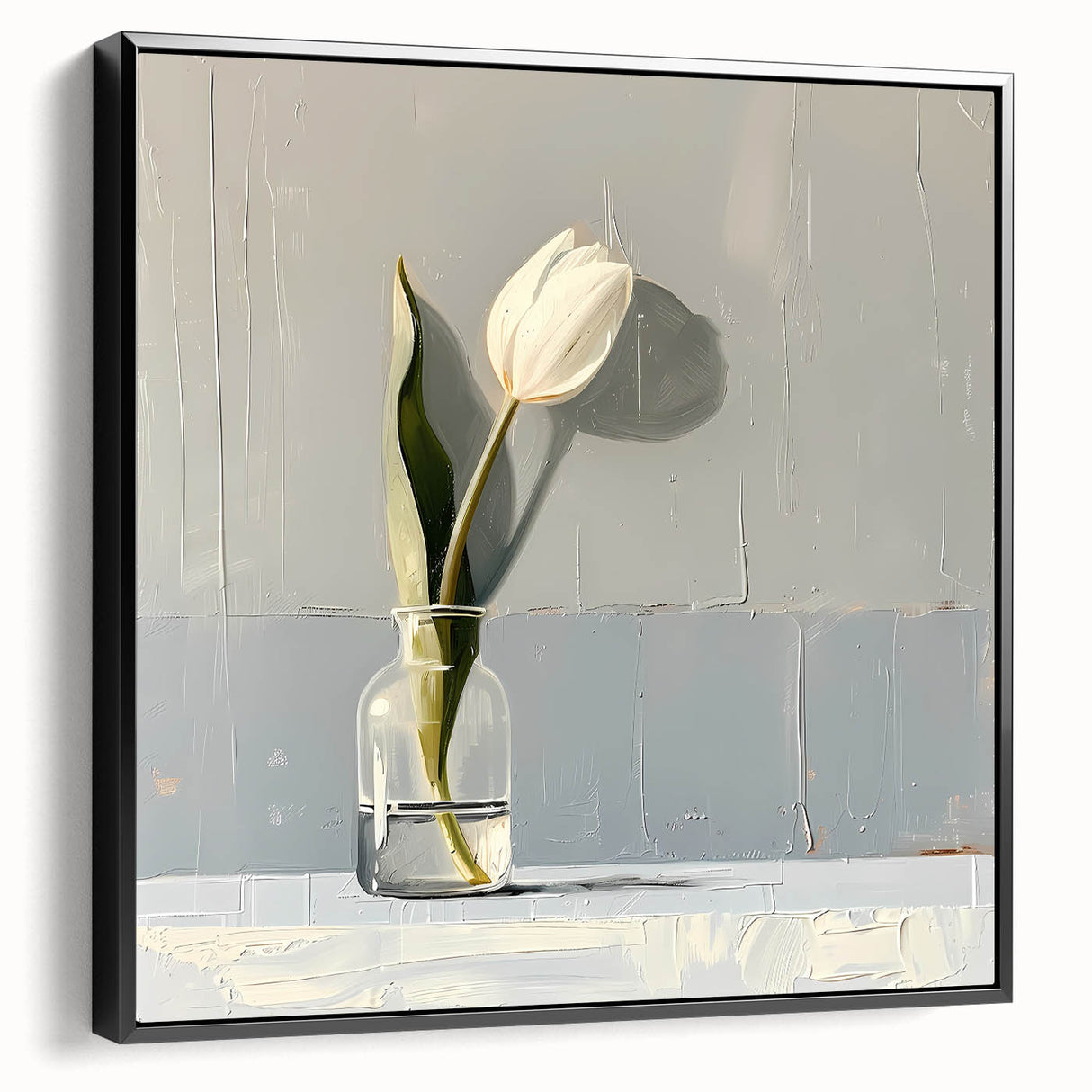Framed black side view of abstract floral wall art on canvas, showcasing vibrant colors and intricate designs, ideal for modern home decor.