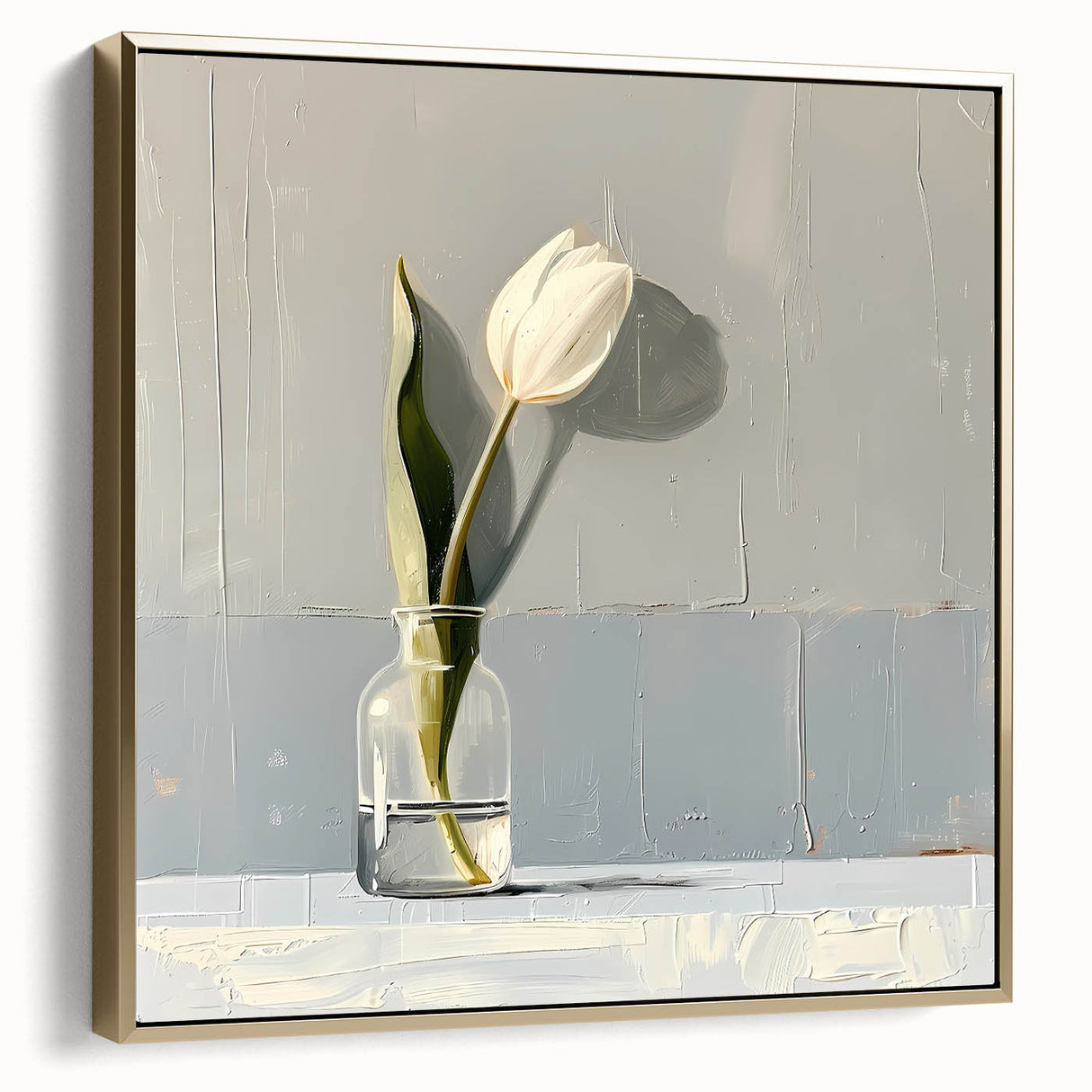 Framed abstract floral wall art in silver and gold tones, showcasing an elegant design perfect for modern home decor, enhancing any living space with style.