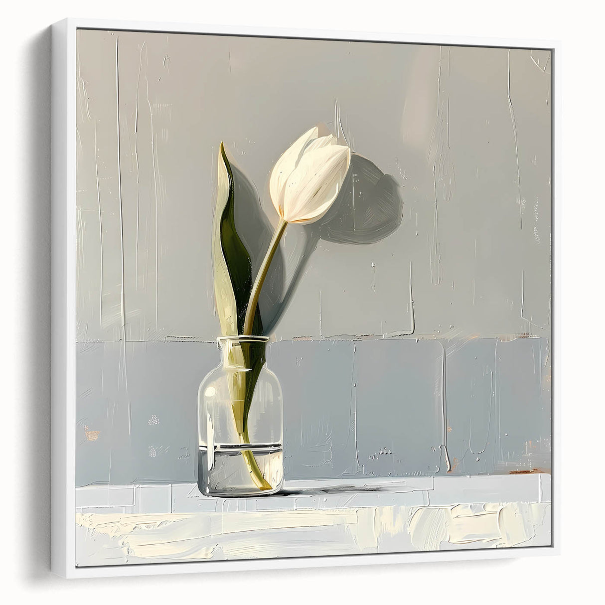 Framed canvas wall art showcasing an abstract floral design in soft pastel colors, displayed from a white side view, perfect for modern home decor.