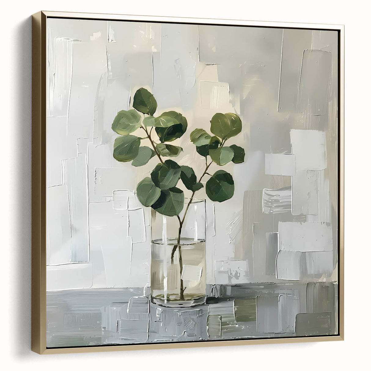 Framed canvas wall art showcasing an elegant abstract floral design in silver and gold tones, perfect for modern home decor and elegant interior styling.