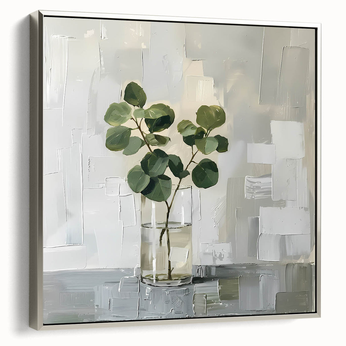 Abstract floral wall art with vibrant colors in a silver frame, showcasing a modern design. Perfect for enhancing home decor in living spaces or offices.