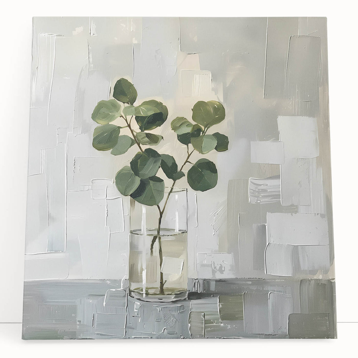 Abstract floral wall art on stretched canvas, showcasing vibrant colors and intricate designs, leaning against a neutral wall, perfect for modern home decor.