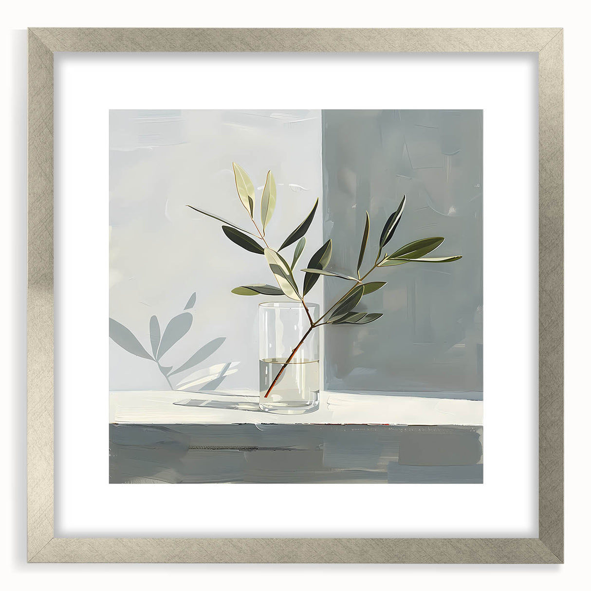 Abstract floral wall art print in a sleek silver frame with a white mat, showcasing vibrant colors and intricate details, perfect for modern home decor.