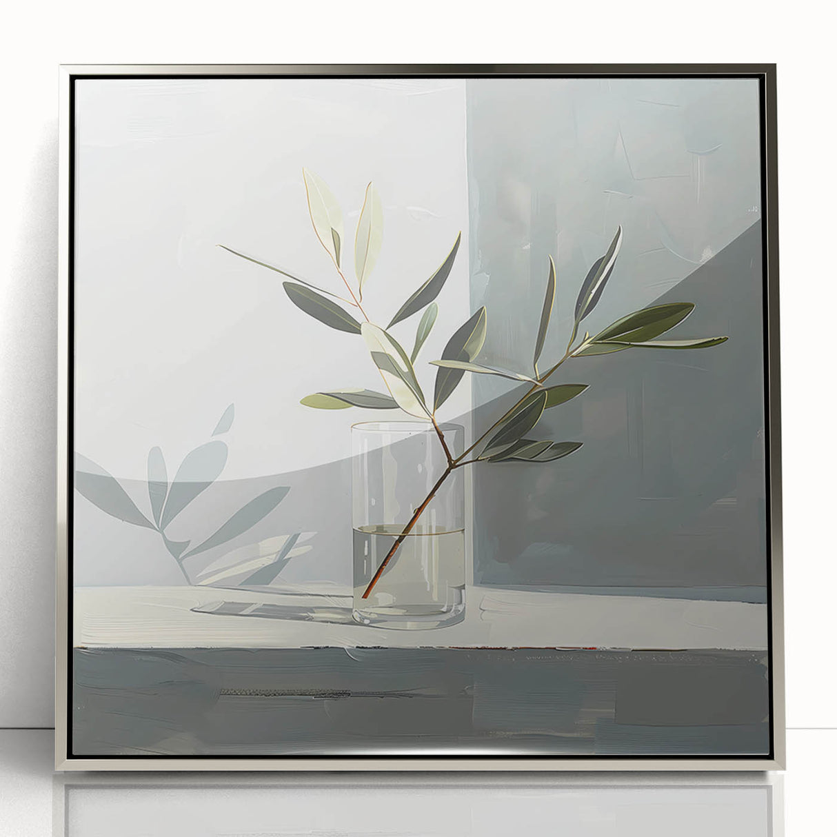 Framed acrylic wall art featuring an abstract floral design with vibrant colors and silver accents, ideal for modern home decor, enhancing elegance and style.